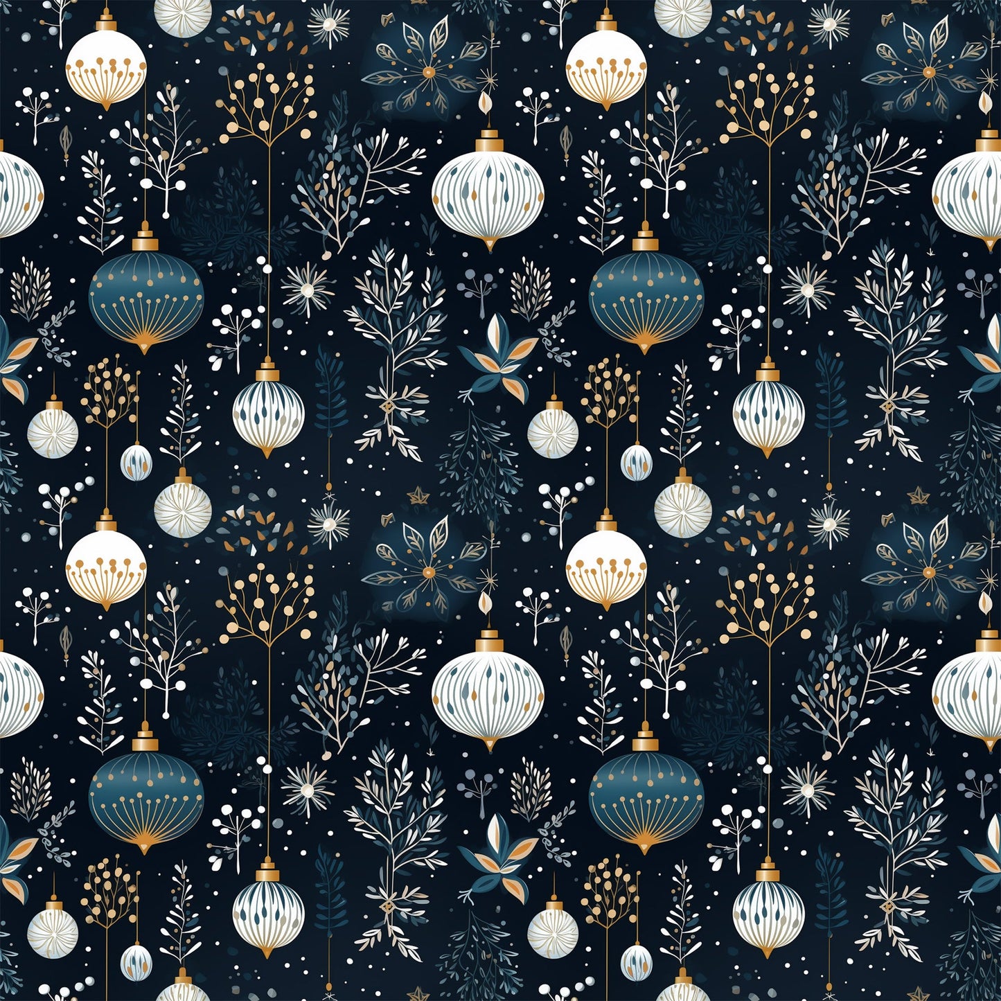 Navy and Cream Christmas Pattern 1 Quilting Cotton Fabric