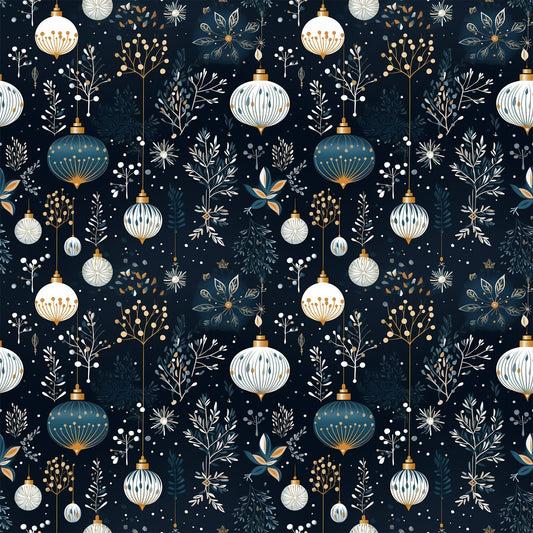 Navy and Cream Christmas Pattern 1 Quilting Cotton Fabric
