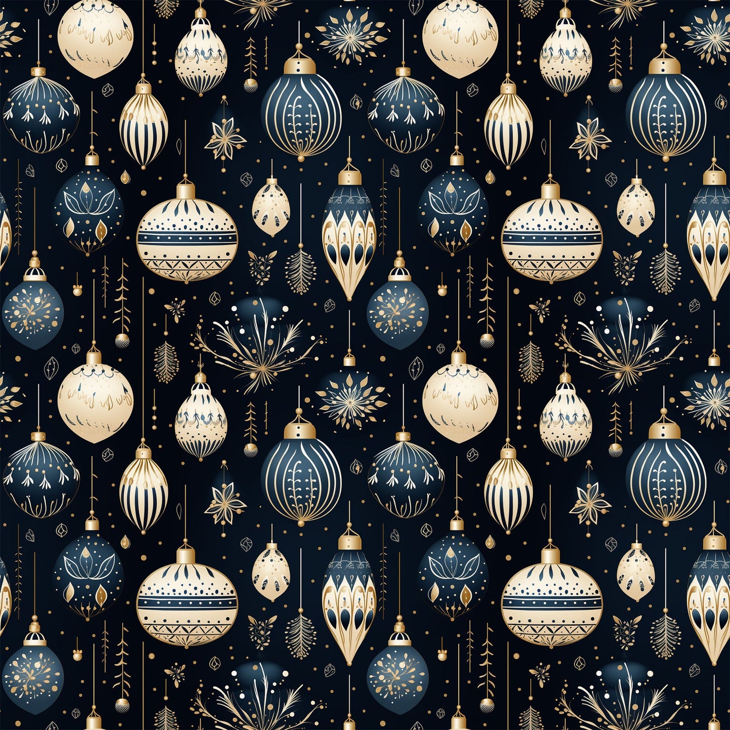 Navy and Cream Christmas Pattern 10 Quilting Cotton Fabric