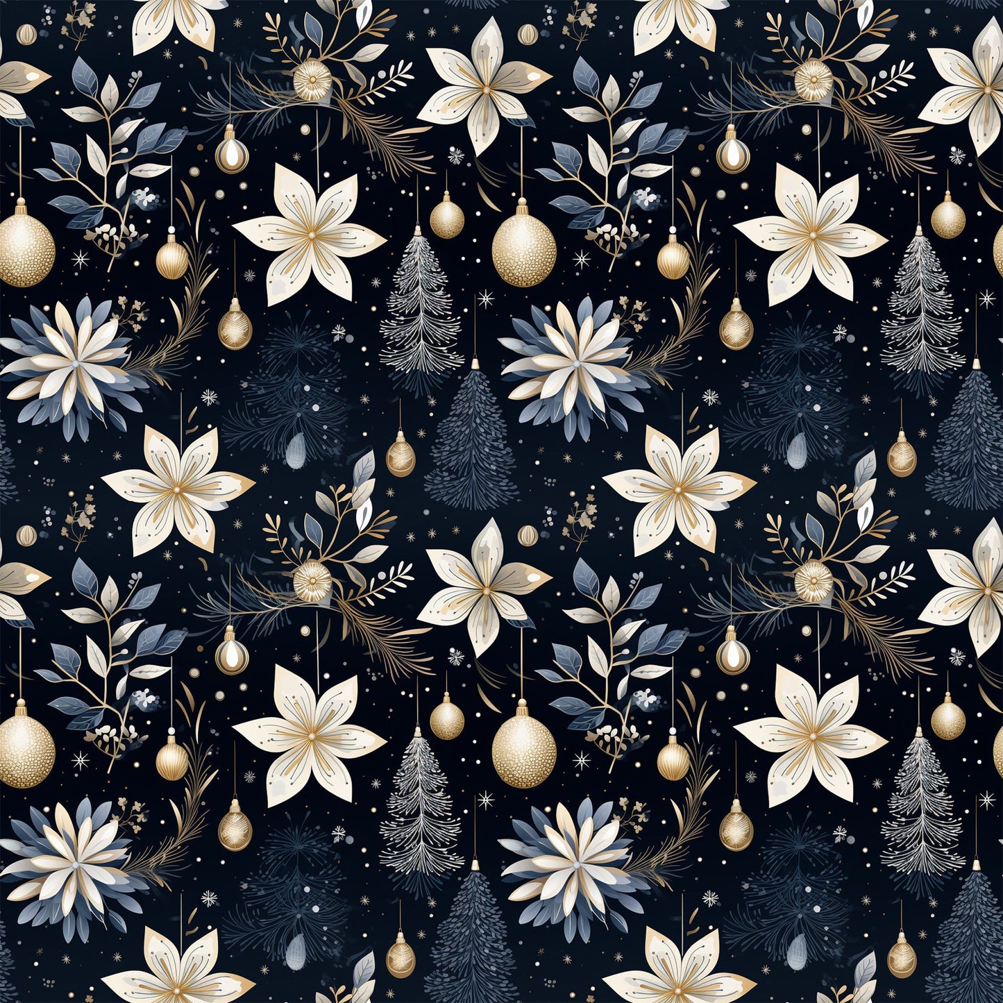 Navy and Cream Christmas Pattern 11 Quilting Cotton Fabric