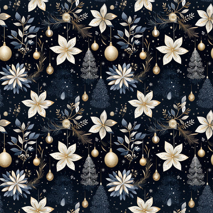 Navy and Cream Christmas Pattern 11 Quilting Cotton Fabric