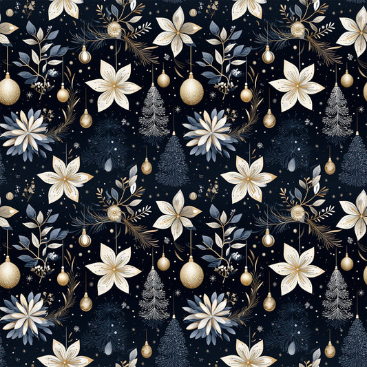 Navy and Cream Christmas Pattern 11 Quilting Cotton Fabric