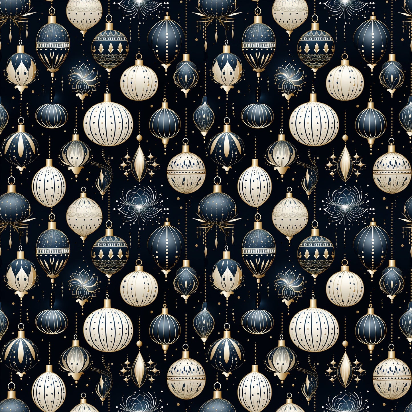 Navy and Cream Christmas Pattern 12 Quilting Cotton Fabric