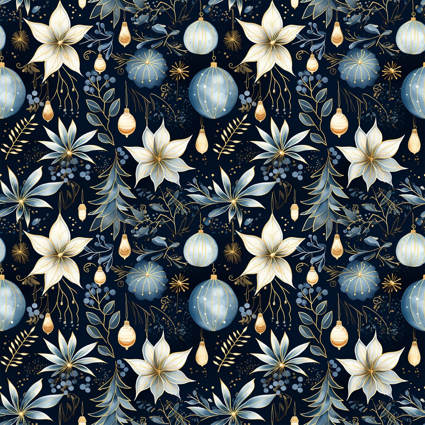 Navy and Cream Christmas Pattern 2 Quilting Cotton Fabric