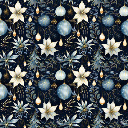 Navy and Cream Christmas Pattern 2 Quilting Cotton Fabric