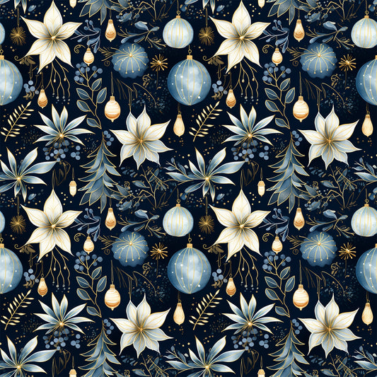 Navy and Cream Christmas Pattern 2 Quilting Cotton Fabric
