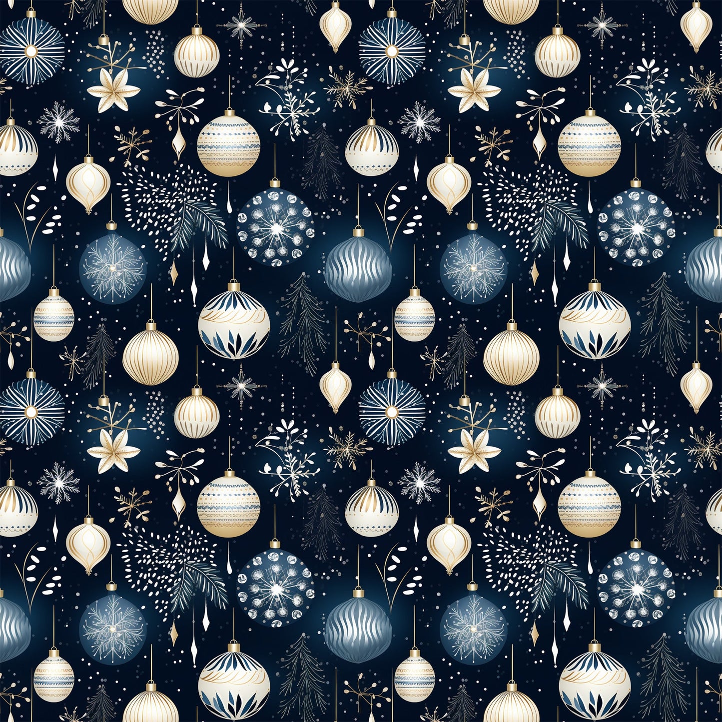Navy and Cream Christmas Pattern 3 Quilting Cotton Fabric