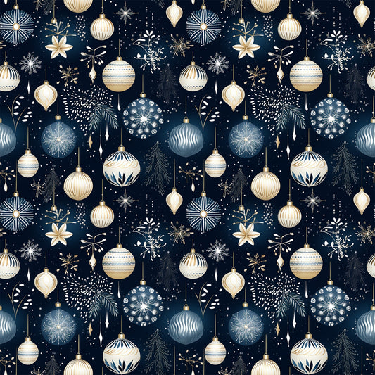 Navy and Cream Christmas Pattern 3 Quilting Cotton Fabric