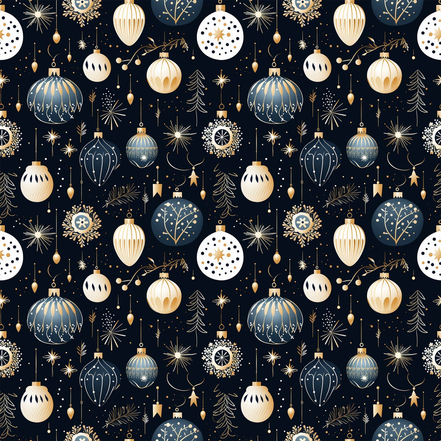 Navy and Cream Christmas Pattern 5 Quilting Cotton Fabric