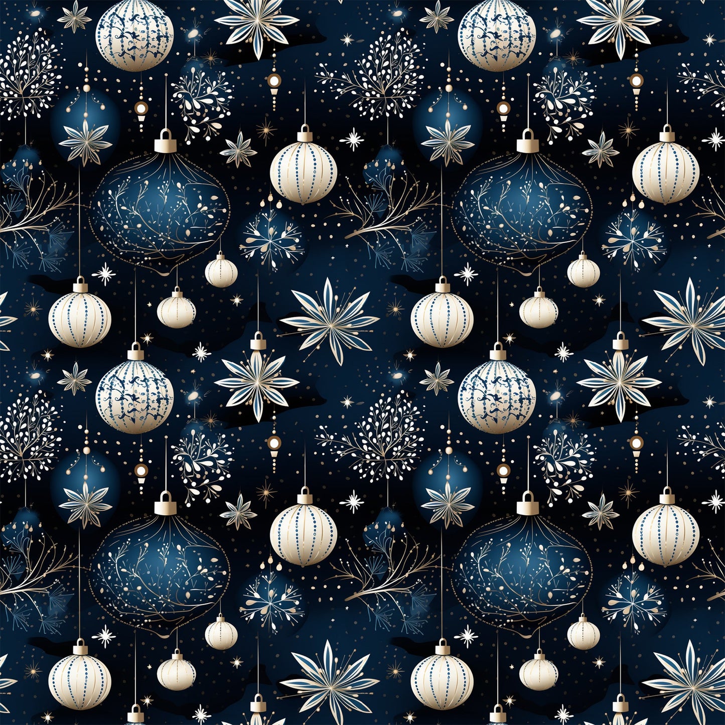 Navy and Cream Christmas Pattern 6 Quilting Cotton Fabric