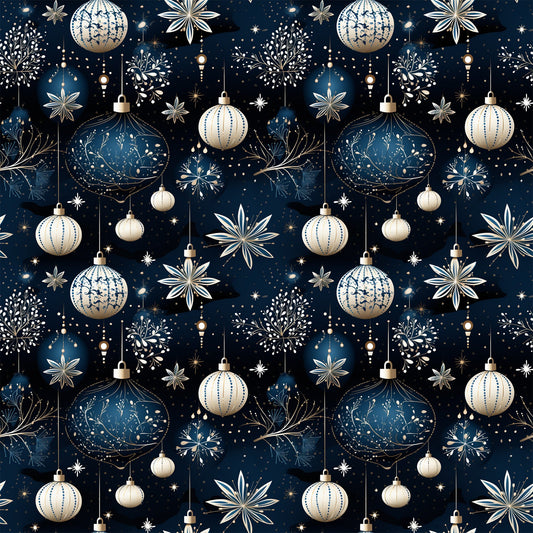 Navy and Cream Christmas Pattern 6 Quilting Cotton Fabric