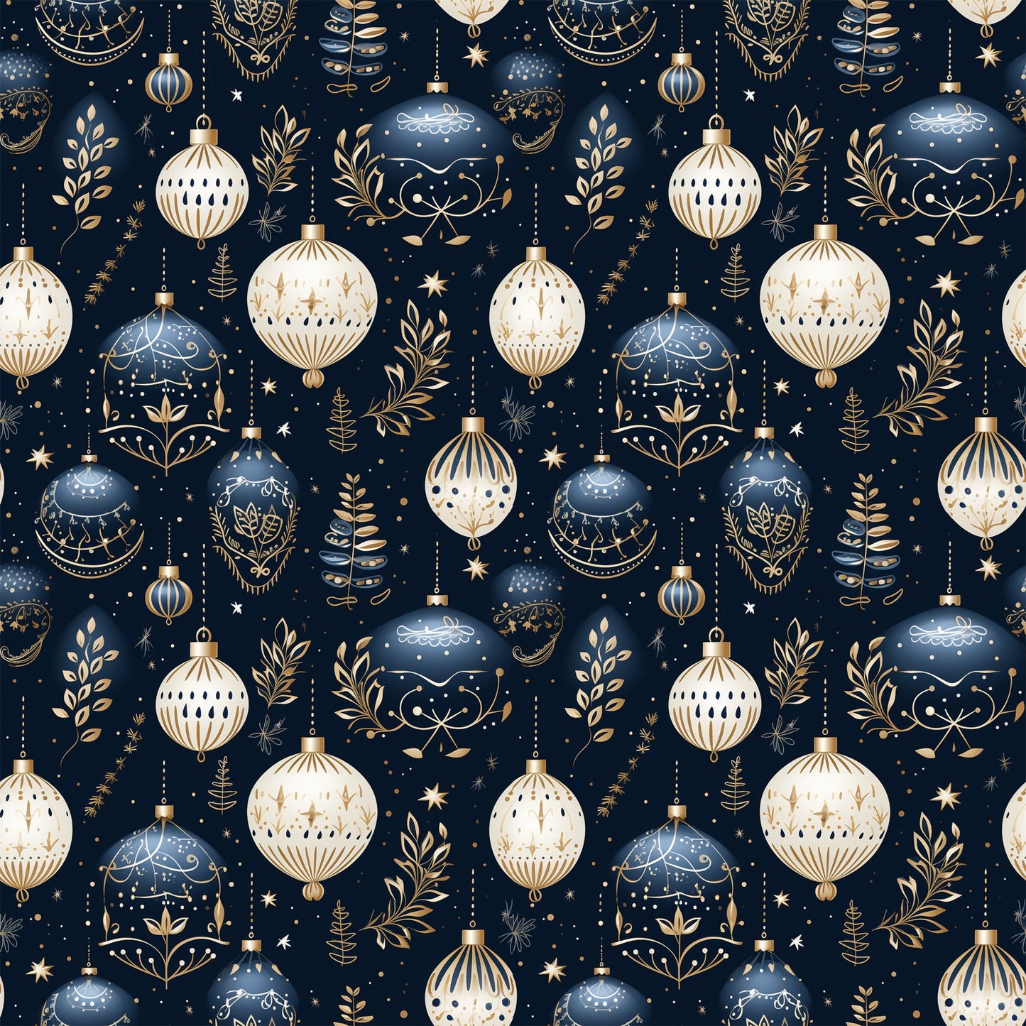 Navy and Cream Christmas Pattern 7 Quilting Cotton Fabric