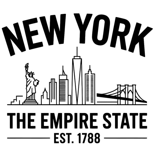 New York Black and White Fabric Panel featuring iconic skyline including Statue of Liberty and Brooklyn Bridge in premium quilting cotton.