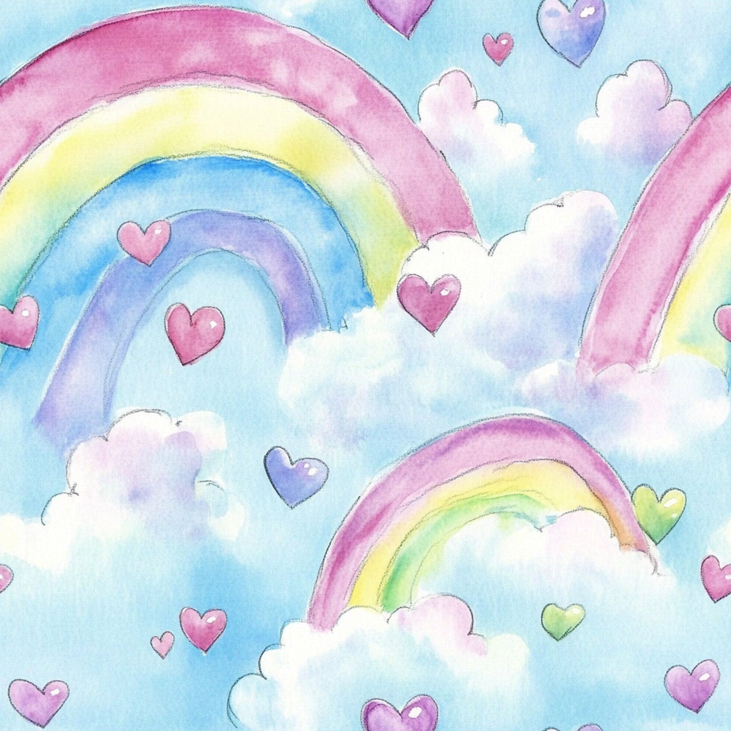Nursery Rainbows and Hearts Pattern 12 Quilting Cotton Fabric