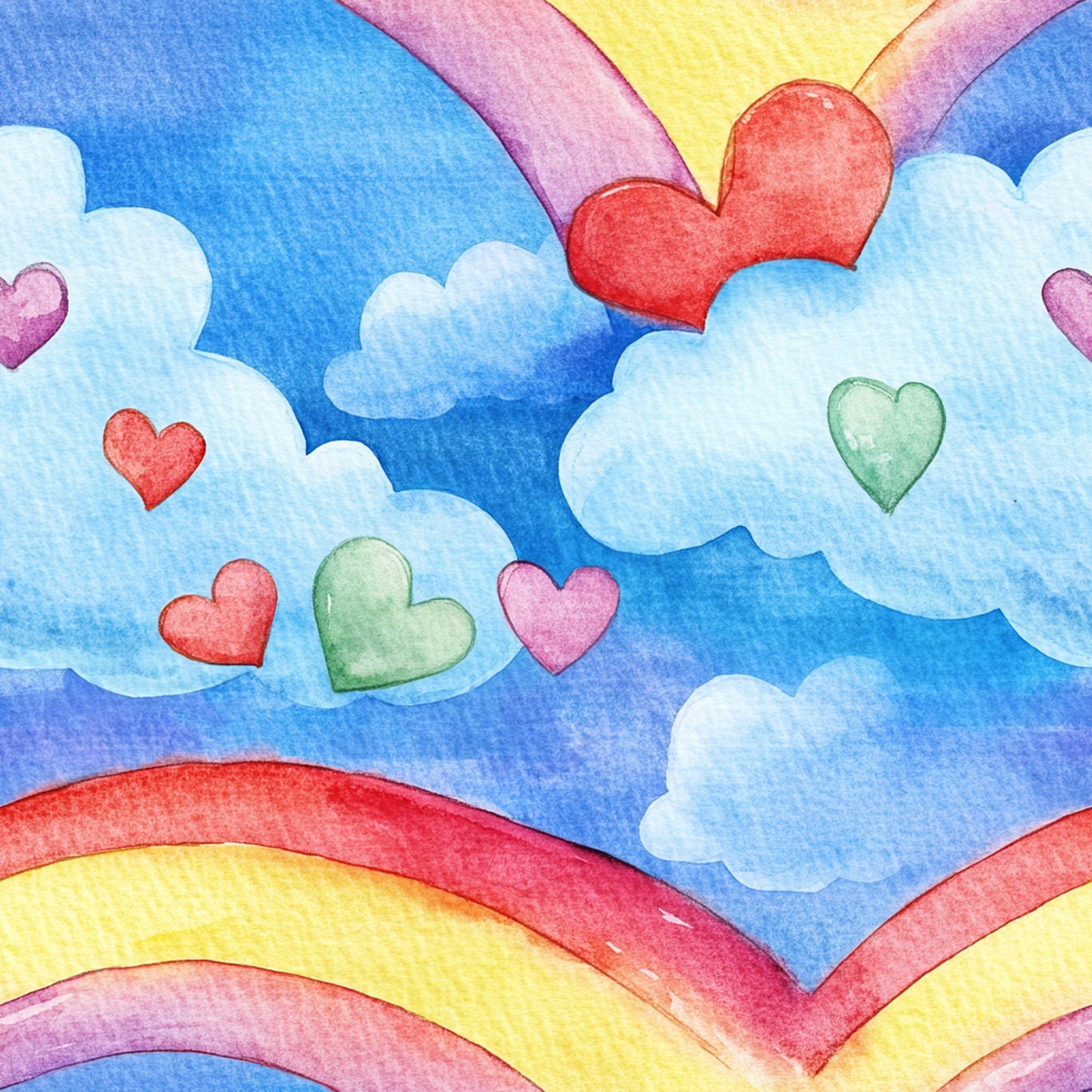 Nursery Rainbows and Hearts Pattern 4 Quilting Cotton Fabric