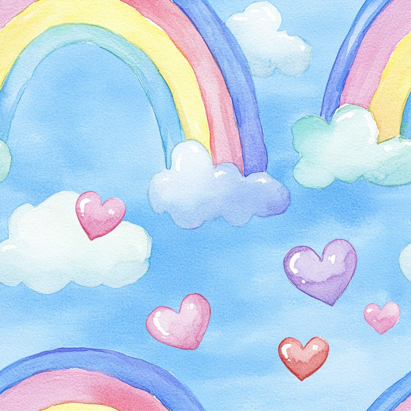 Nursery Rainbows and Hearts Pattern 9 Quilting Cotton Fabric