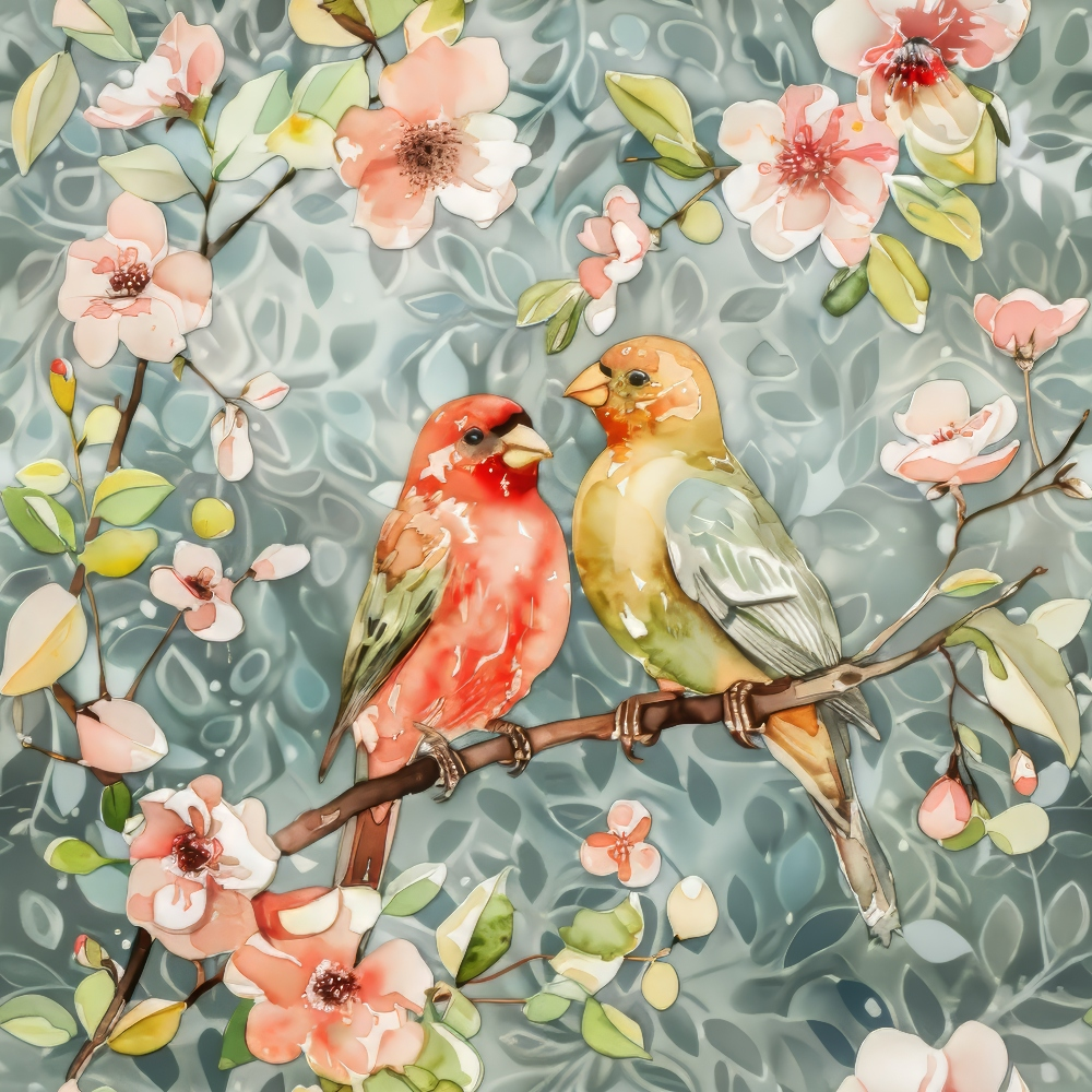Painted Birds on a Branch Minky Fabric