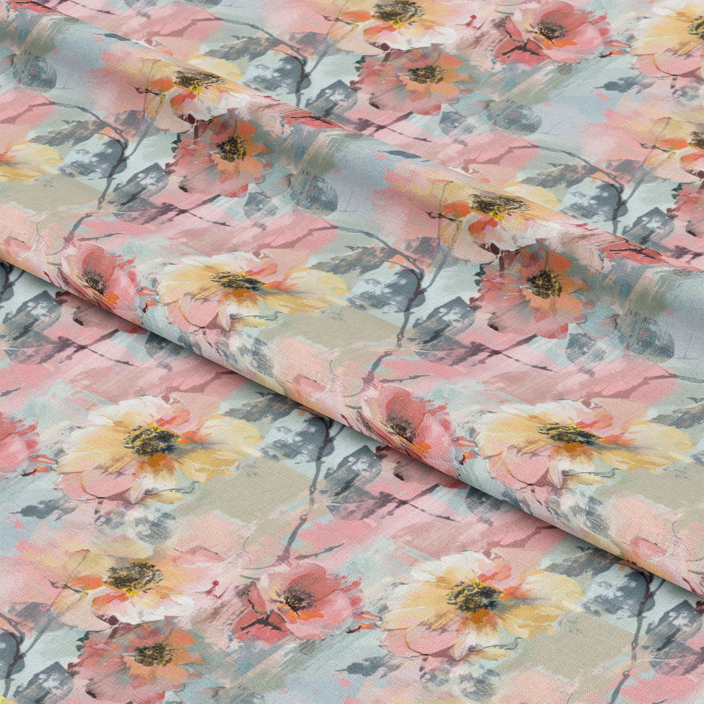 Pastel Abstract Painted Flowers Pattern 1 Quilting Cotton Fabric