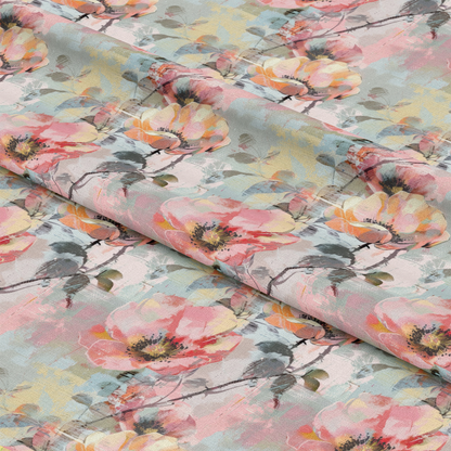 Pastel Abstract Painted Flowers Pattern 2 Quilting Cotton Fabric