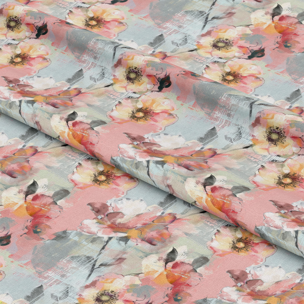 Pastel Abstract Painted Flowers Pattern 5 Quilting Cotton Fabric
