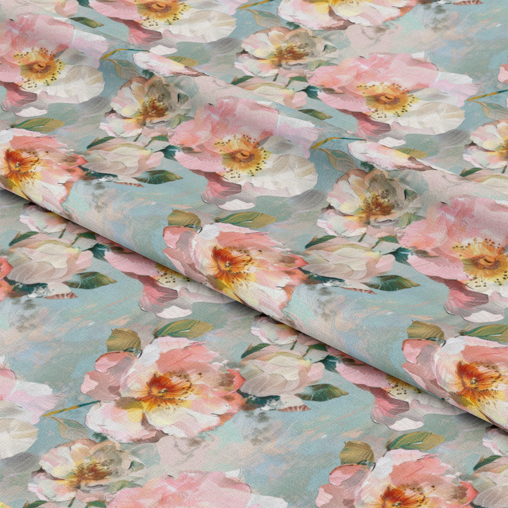 Pastel Abstract Painted Flowers Pattern 6 Quilting Cotton Fabric