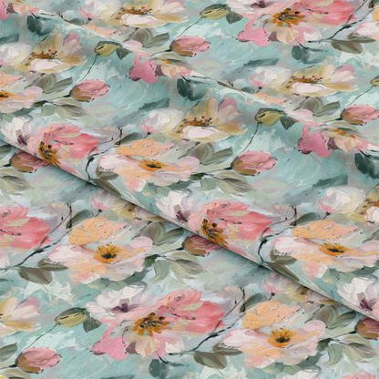 Pastel Abstract Painted Flowers Pattern 7 Quilting Cotton Fabric