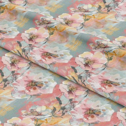 Pastel Abstract Painted Flowers Pattern 8 Quilting Cotton Fabric