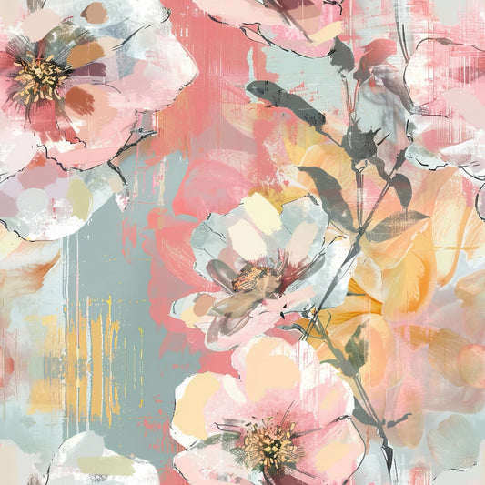 Pastel Abstract Painted Flowers Pattern 8 Quilting Cotton Fabric
