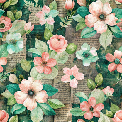 Emerald Blush Blooms Pattern 5 Minky Fabric