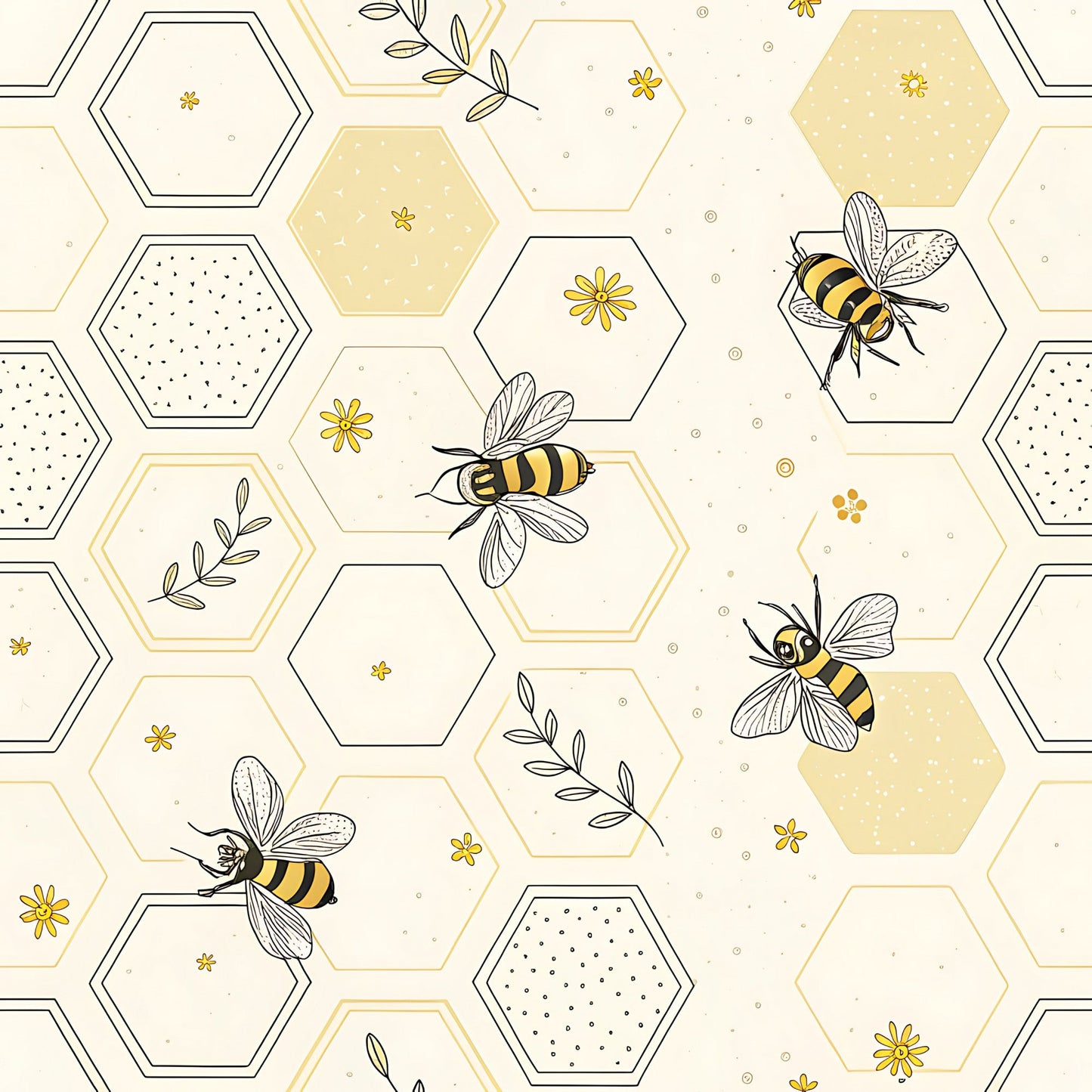 Pastel Floral Bumblebee Pattern 12 Quilting Cotton Fabric