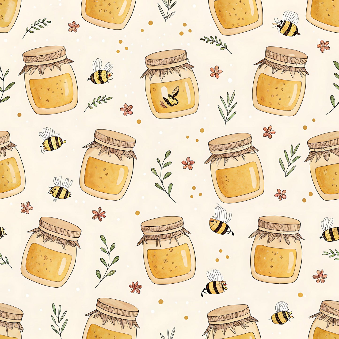 Pastel Floral Bumblebee Pattern 15 Quilting Cotton Fabric