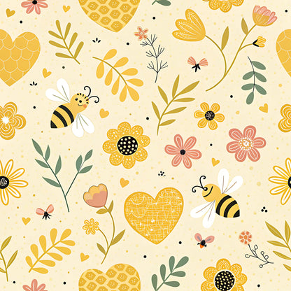 Pastel Floral Bumblebee Pattern 21 Quilting Cotton Fabric