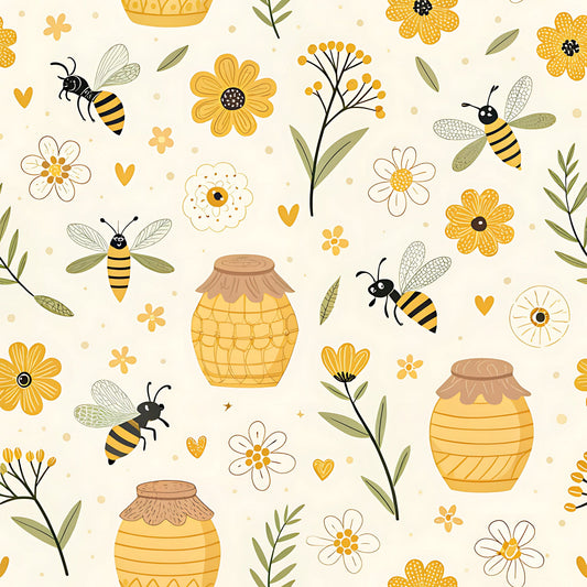 Pastel Floral Bumblebee Pattern 22 Quilting Cotton Fabric
