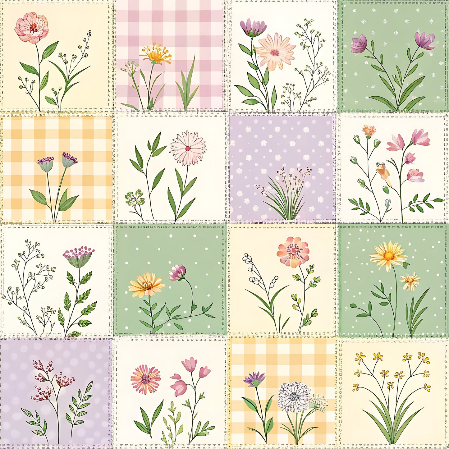 Pastel Spring Floral Patchwork Pattern 11 Quilting Cotton Fabric