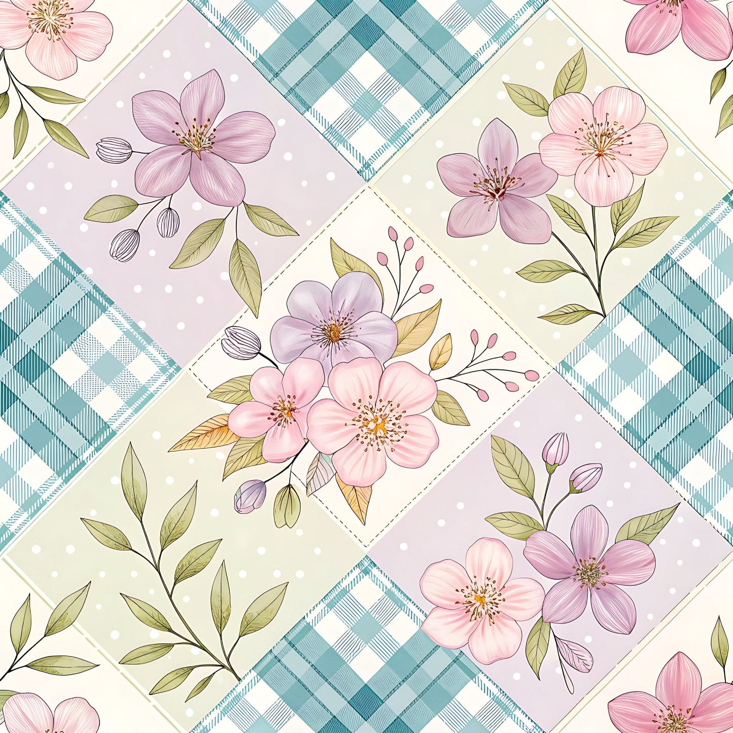 Pastel Spring Floral Patchwork Pattern 14 Quilting Cotton Fabric