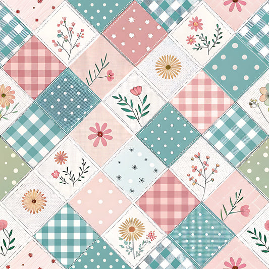 Pastel Spring Floral Patchwork Pattern 15 Quilting Cotton Fabric