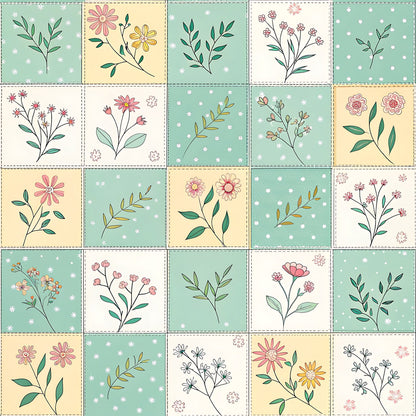 Pastel Spring Floral Patchwork Pattern 18 Quilting Cotton Fabric
