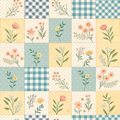 Pastel Spring Floral Patchwork Pattern 5 Quilting Cotton Fabric