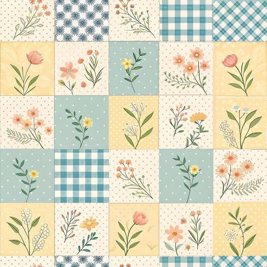 Pastel Spring Floral Patchwork Pattern 5 Quilting Cotton Fabric