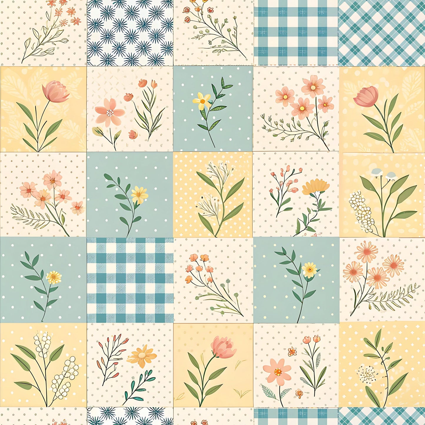 Pastel Spring Floral Patchwork Pattern 5 Quilting Cotton Fabric