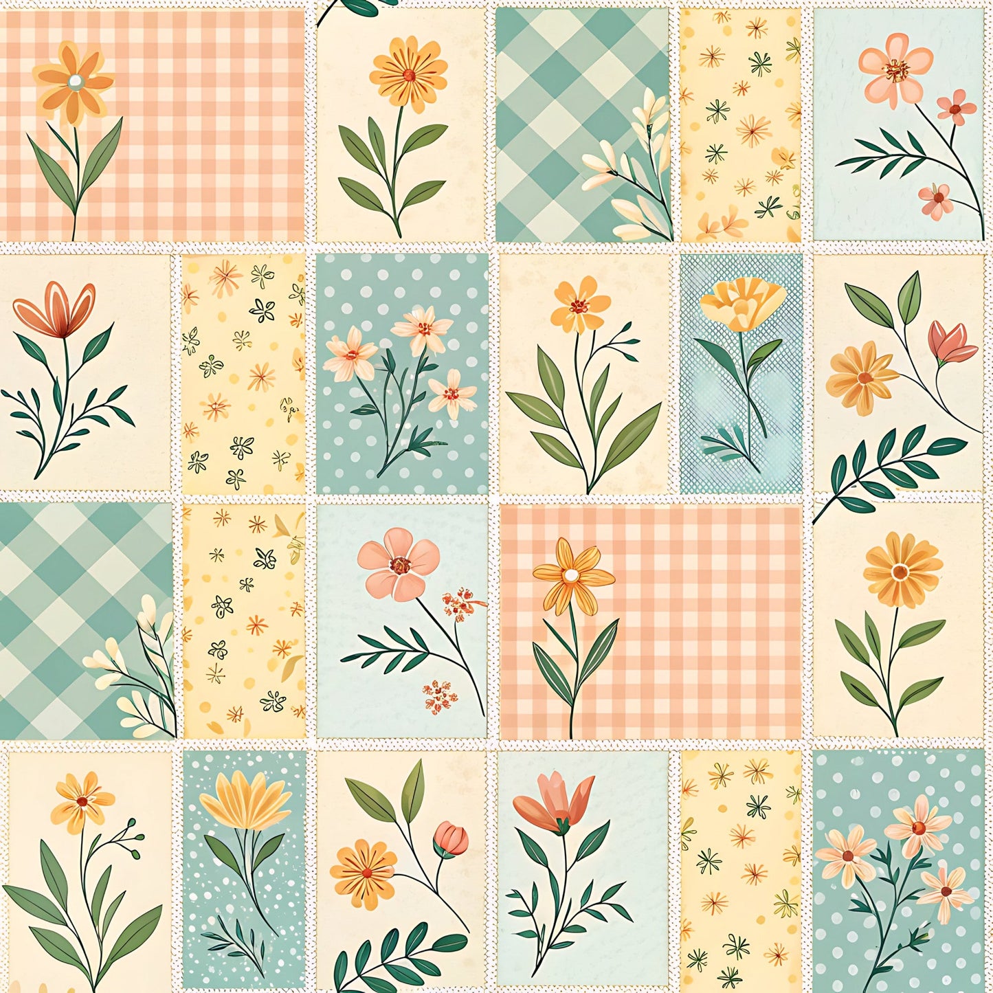 Pastel Spring Floral Patchwork Pattern 6 Quilting Cotton Fabric
