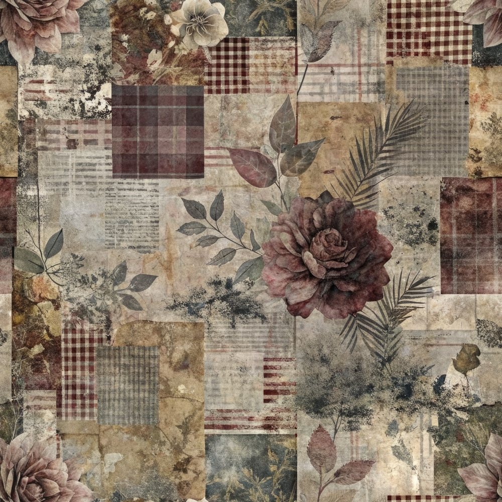 Heirloom Collage Pattern 1 Minky Fabric