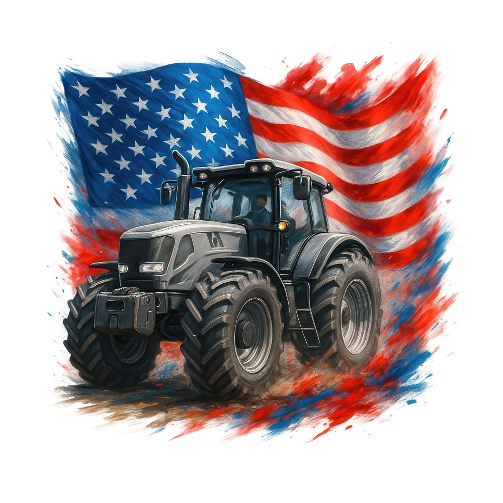 Patriotic Tractor Fabric Panel 13 features a detailed tractor illustration with a vibrant American flag background.