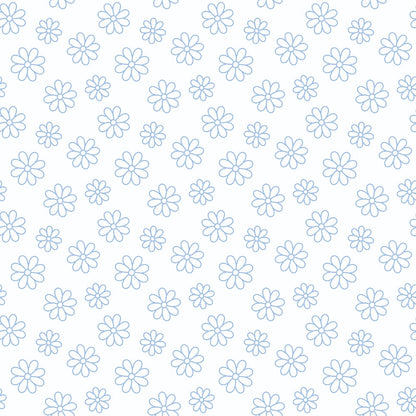 Periwinkle Dreams Daisies Outline on White Quilting Cotton Fabric