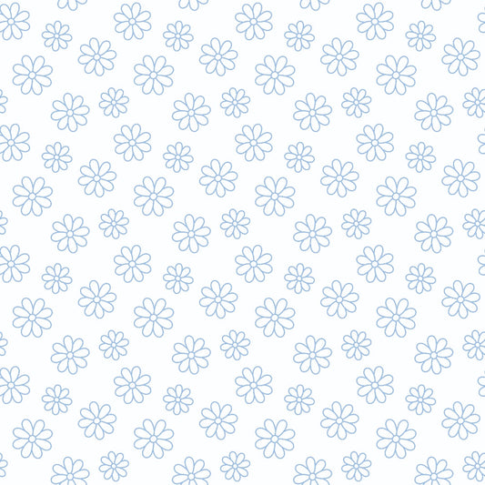 Periwinkle Dreams Daisies Outline on White Quilting Cotton Fabric