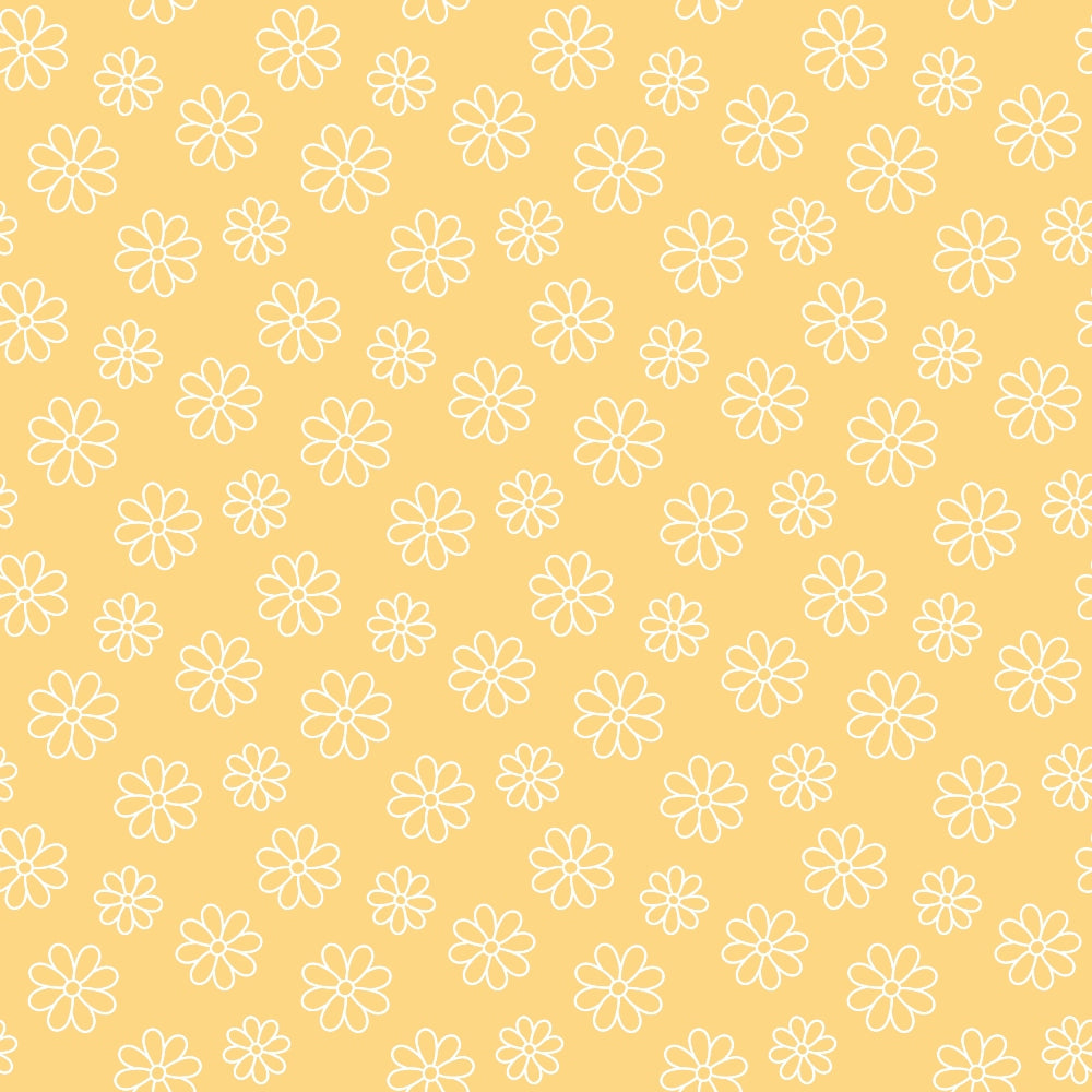 Periwinkle Dreams Daisies Outline on Yellow Quilting Cotton Fabric