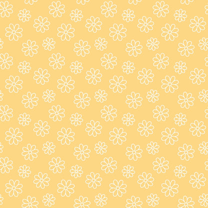 Periwinkle Dreams Daisies Outline on Yellow Quilting Cotton Fabric