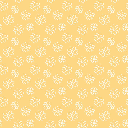 Periwinkle Dreams Daisies Outline on Yellow Quilting Cotton Fabric