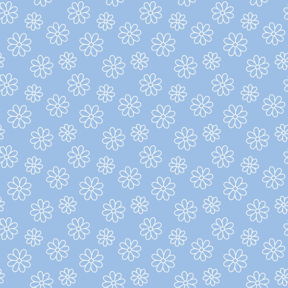 Periwinkle Dreams White Daisies Outline Quilting Cotton Fabric