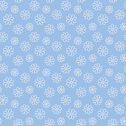 Periwinkle Dreams White Daisies Outline Quilting Cotton Fabric